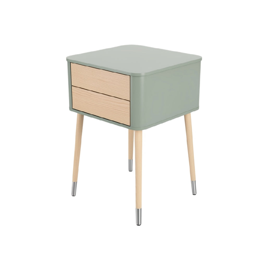 Modern Minimalist Nightstand with Two Drawers and Wooden Legs
