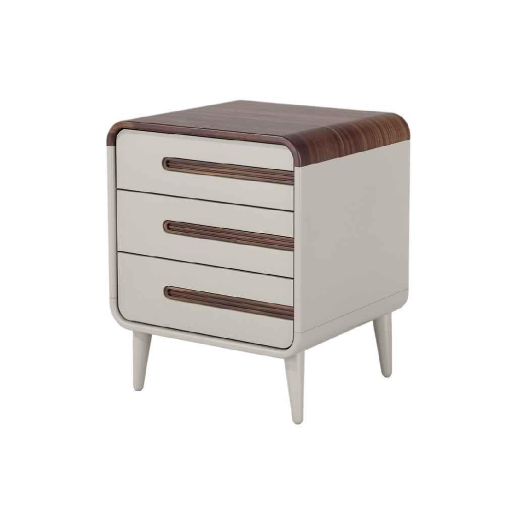 Modern Minimalist Nightstand with Wood Top and Three Drawers