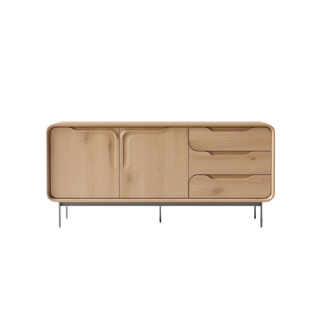 Modern Minimalist Wooden Sideboard with Sleek Design and Unique Drawer Handles
